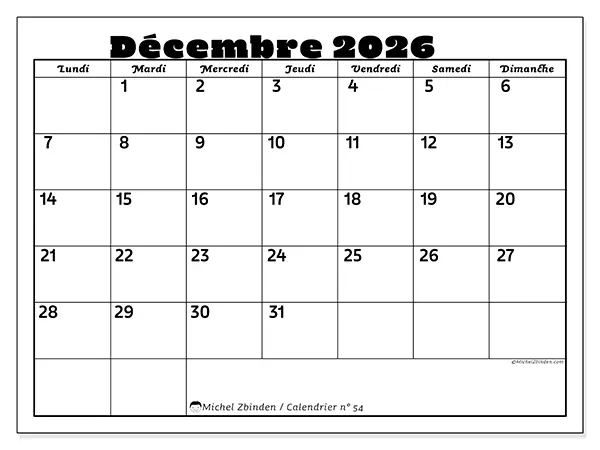 Calendrier décembre 2026 à imprimer - Activités en famille