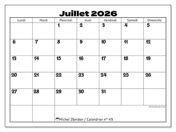 Calendrier juillet 2026 à imprimer - Coordination productive