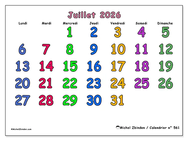 Calendrier juillet 2026 à imprimer - Moments créatifs