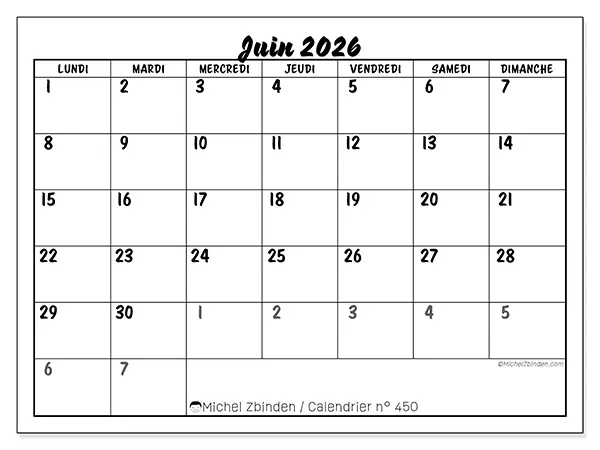 Calendrier juin 2026 à imprimer - Organisation détaillée