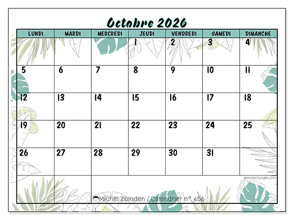 Calendrier octobre 2026 à imprimer