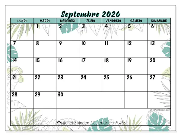Calendrier septembre 2026 à imprimer - Nature et jardin