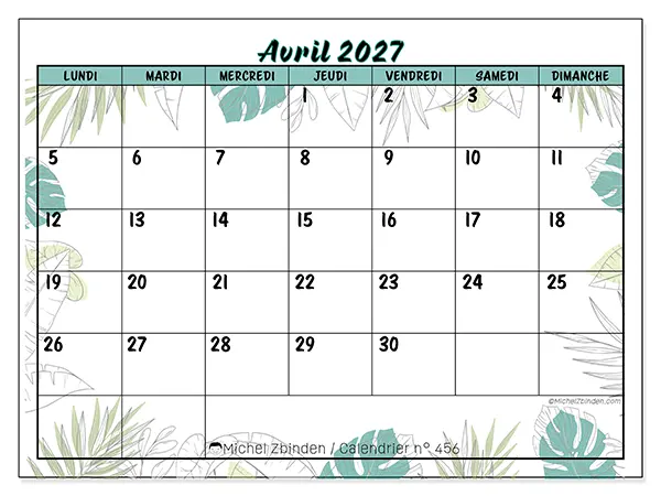 Calendrier avril 2027 à imprimer - Nature et jardin