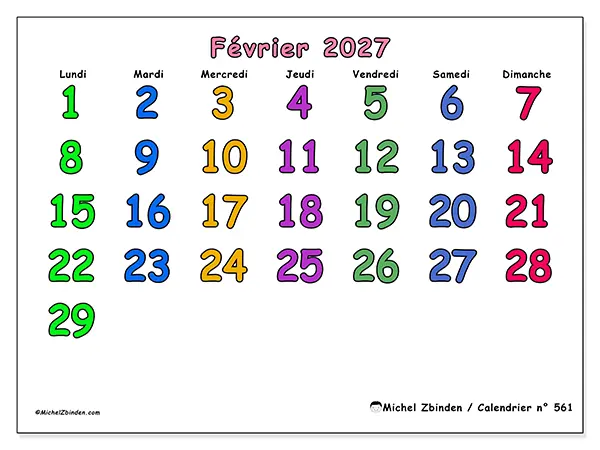 Calendrier février 2027 à imprimer - Moments créatifs