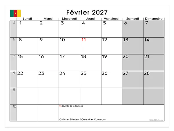 Calendrier février 2027 à imprimer - Cameroun