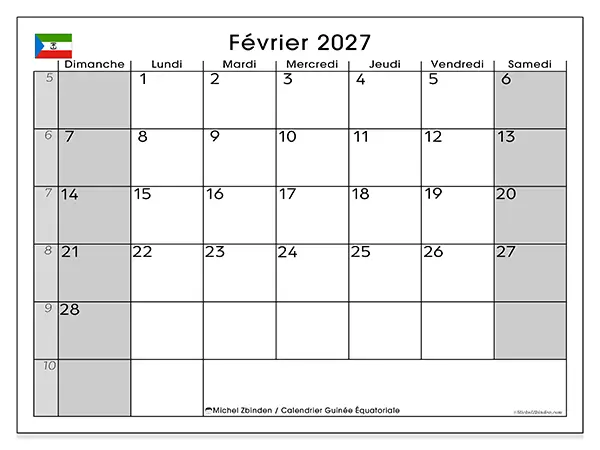 Calendrier février 2027 à imprimer - Guinée équatoriale