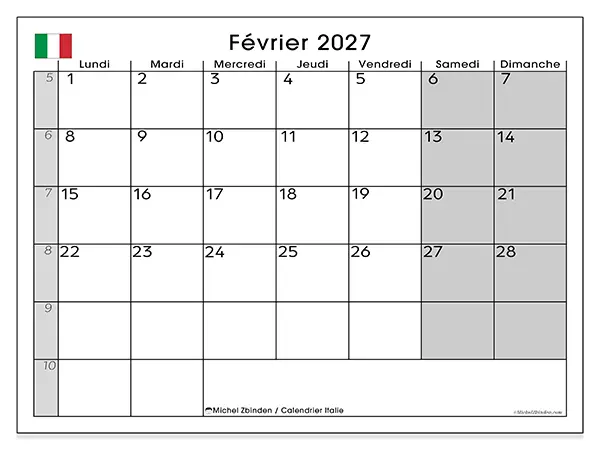 Calendrier février 2027 à imprimer - Italie
