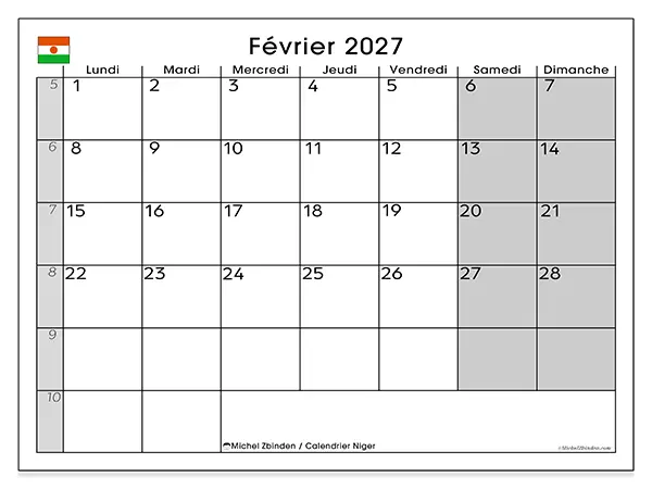 Calendrier février 2027 à imprimer - Niger