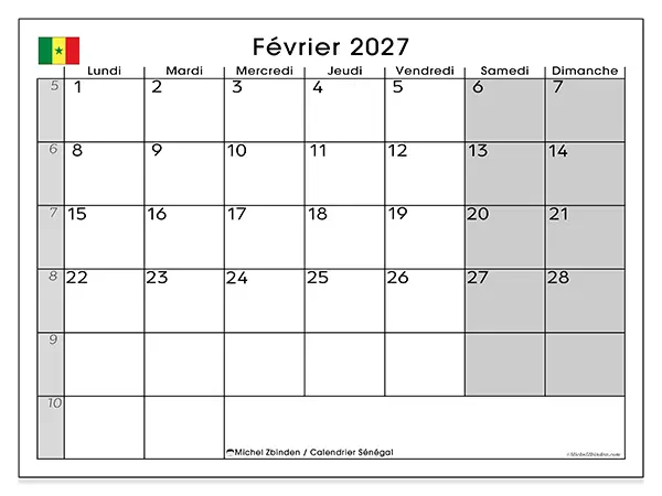 Calendrier février 2027 à imprimer - Sénégal