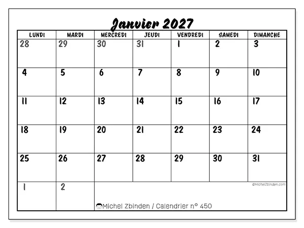 Calendrier janvier 2027 à imprimer - Organisation détaillée