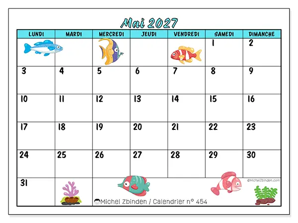 Calendrier mai 2027 à imprimer - Poissons colorés