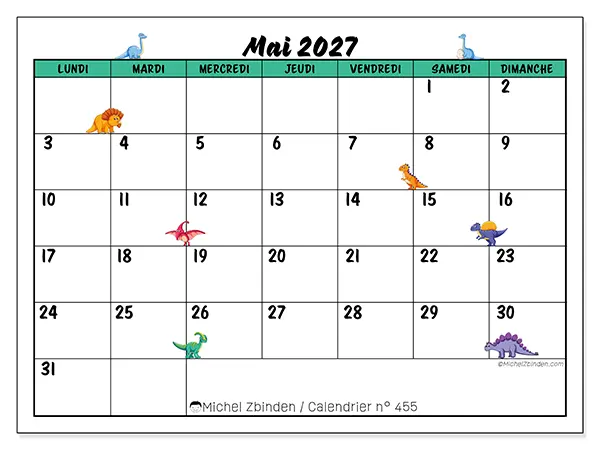 Calendrier mai 2027 à imprimer - Petits dinosaures