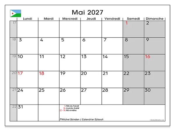 Calendrier mai 2027 à imprimer - Djibouti