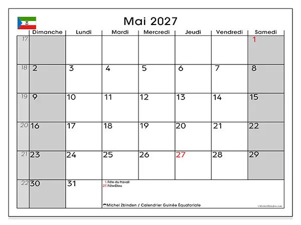Calendrier mai 2027 à imprimer - Guinée équatoriale