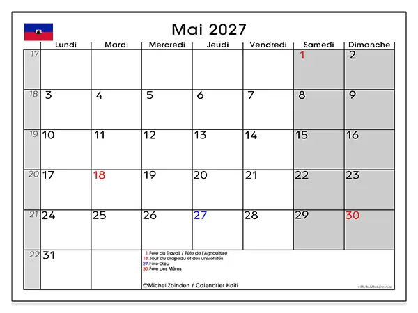 Calendrier mai 2027 à imprimer - Haïti