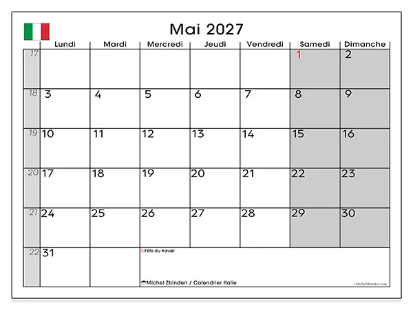 Calendrier mai 2027 à imprimer - Italie