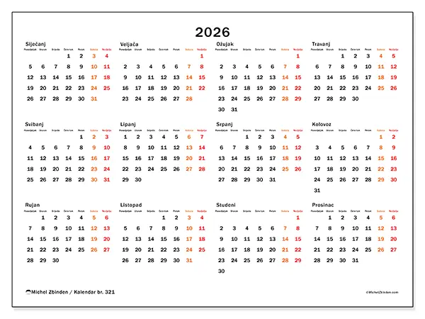 Godišnji kalendar 2026 za ispis - Vikend u fokusu