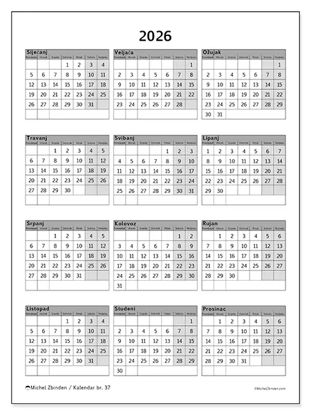 Godišnji kalendar 2026 za ispis - Jednostavno i profesionalno