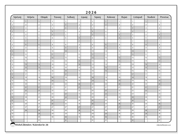 Godišnji kalendar 2026 za ispis - Praktične liste