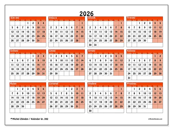 Godišnji kalendar 2026 za ispis - Šareno planiranje