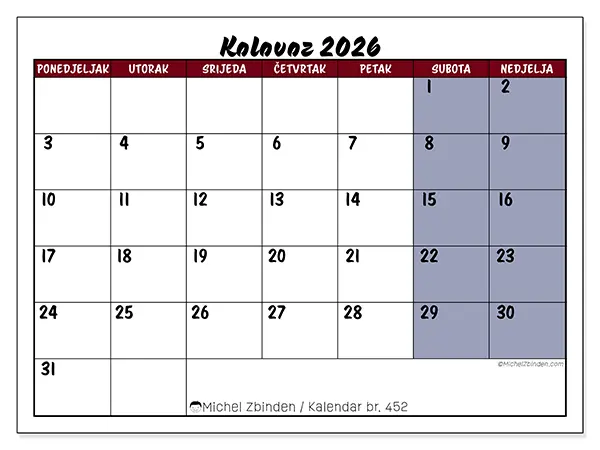 Kalendar kolovoz 2026 za ispis - Zadaci u boji
