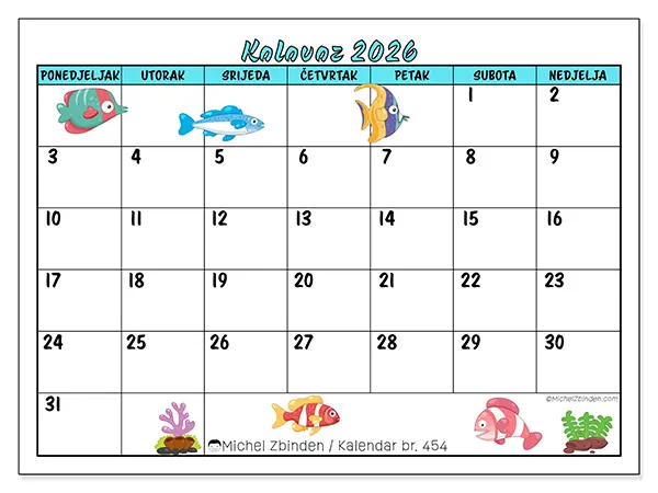 Kalendar kolovoz 2026 za ispis - Šarene ribe