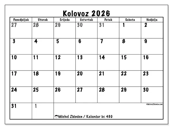 Kalendar kolovoz 2026 za ispis - Potpuno planiranje