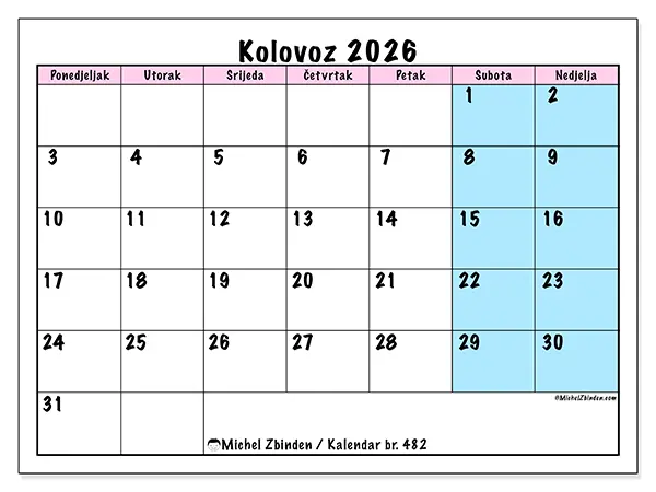 Kalendar kolovoz 2026 za ispis - Raspored tima