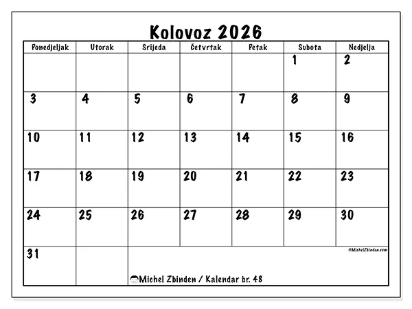 Kalendar kolovoz 2026 za ispis - Dnevni planovi