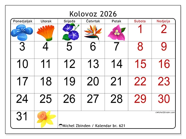 Kalendar kolovoz 2026 za ispis - Veliko cvijeće
