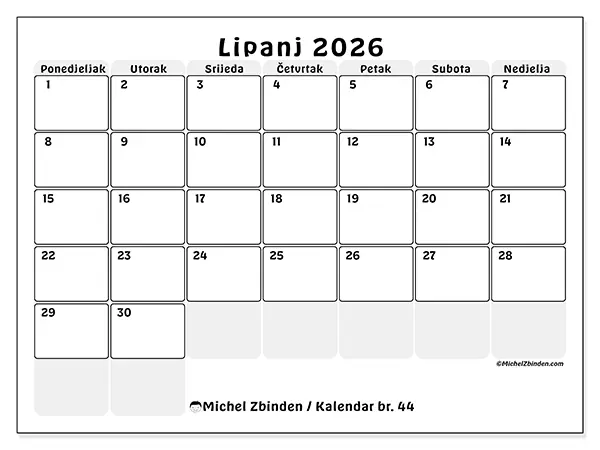 Kalendar lipanj 2026 za ispis - Strukturirano planiranje