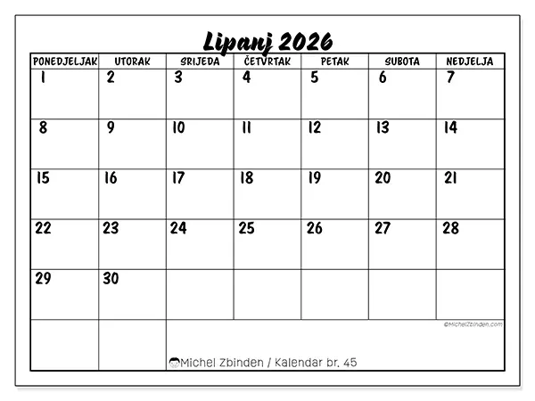 Kalendar lipanj 2026 za ispis - Školski uspjeh