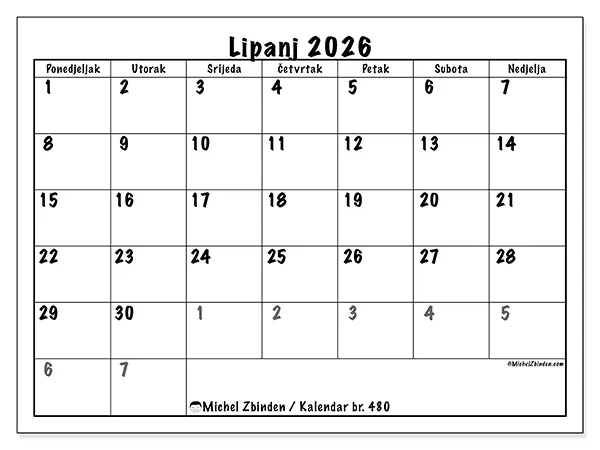 Kalendar lipanj 2026 za ispis - Potpuno planiranje