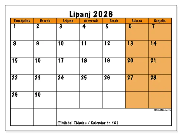 Kalendar lipanj 2026 za ispis - Dinamično planiranje