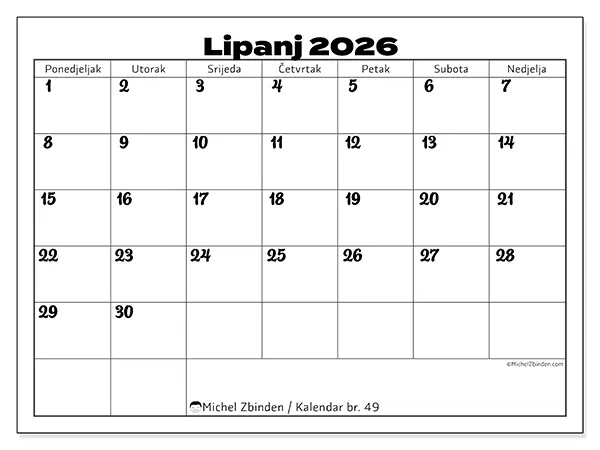 Kalendar lipanj 2026 za ispis - Usklađivanje posla