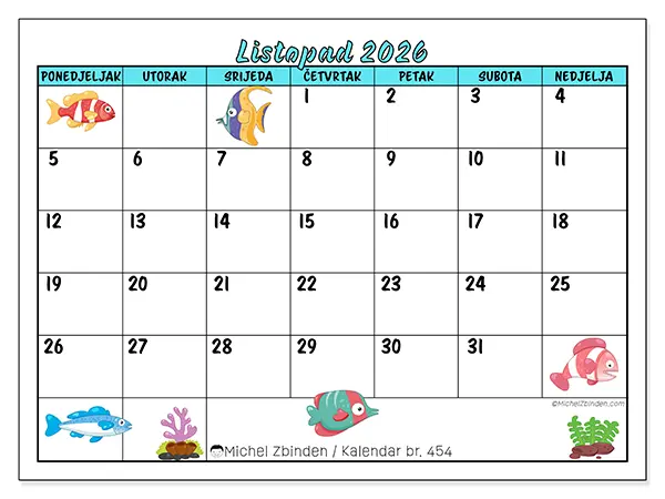 Kalendar listopad 2026 za ispis - Šarene ribe