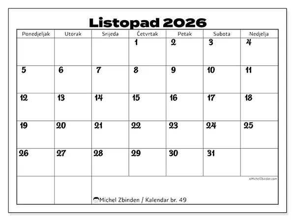 Kalendar listopad 2026 za ispis - Usklađivanje posla
