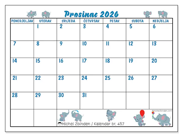 Kalendar prosinac 2026 za ispis - Mali slonovi