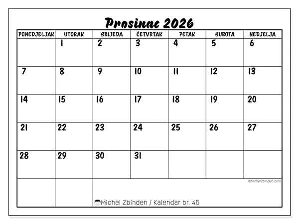 Kalendar prosinac 2026 za ispis - Školski uspjeh