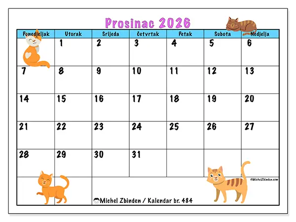 Kalendar prosinac 2026 za ispis - Ljubav prema mačkama