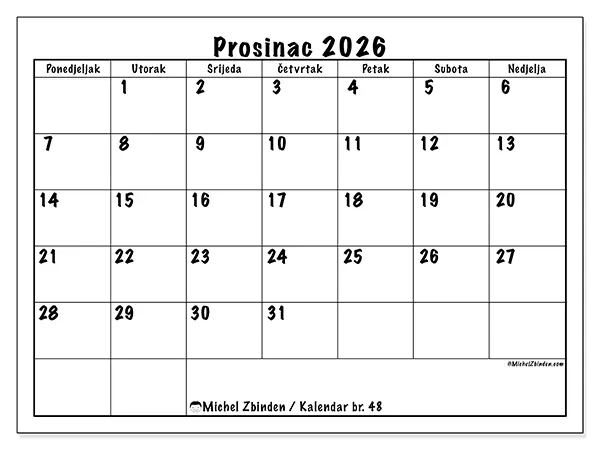Kalendar prosinac 2026 za ispis - Dnevni planovi