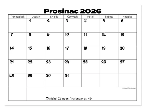 Kalendar prosinac 2026 za ispis - Usklađivanje posla