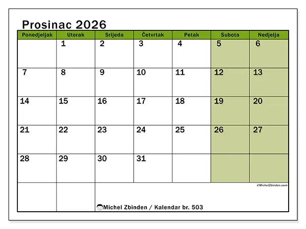 Kalendar prosinac 2026 za ispis - Prirodne boje