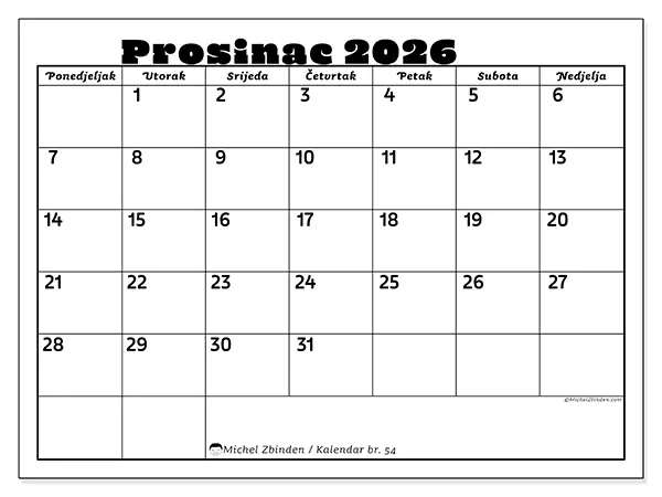 Kalendar prosinac 2026 za ispis - Obiteljske aktivnosti