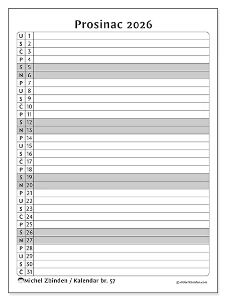 Kalendar prosinac 2026 za ispis - Popis aktivnosti