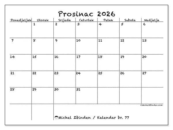 Kalendar prosinac 2026 za ispis - Škola i obitelj