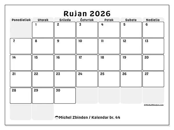 Kalendar rujan 2026 za ispis - Strukturirano planiranje