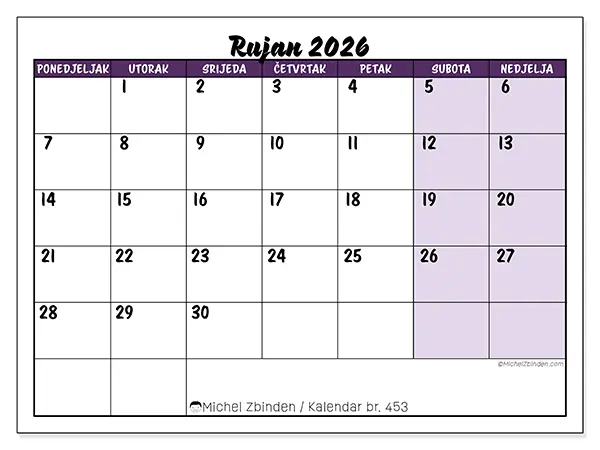 Kalendar rujan 2026 za ispis - Šareni zadaci