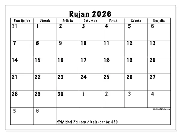 Kalendar rujan 2026 za ispis - Potpuno planiranje