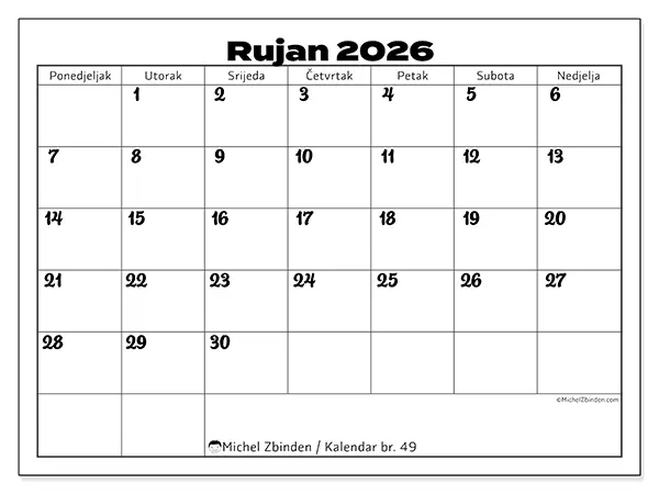 Kalendar rujan 2026 za ispis - Usklađivanje posla